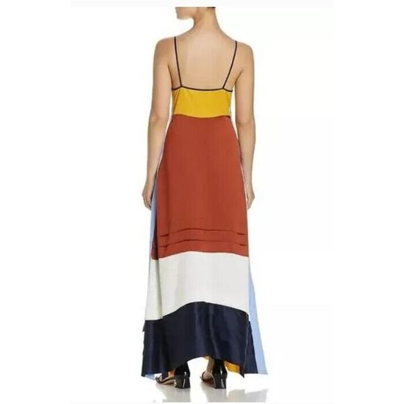 NWT Tory Burch Sasha Color-Block Silk Crepe De Chine Maxi Dress Sz 10 #2B502 - Picture 3 of 12